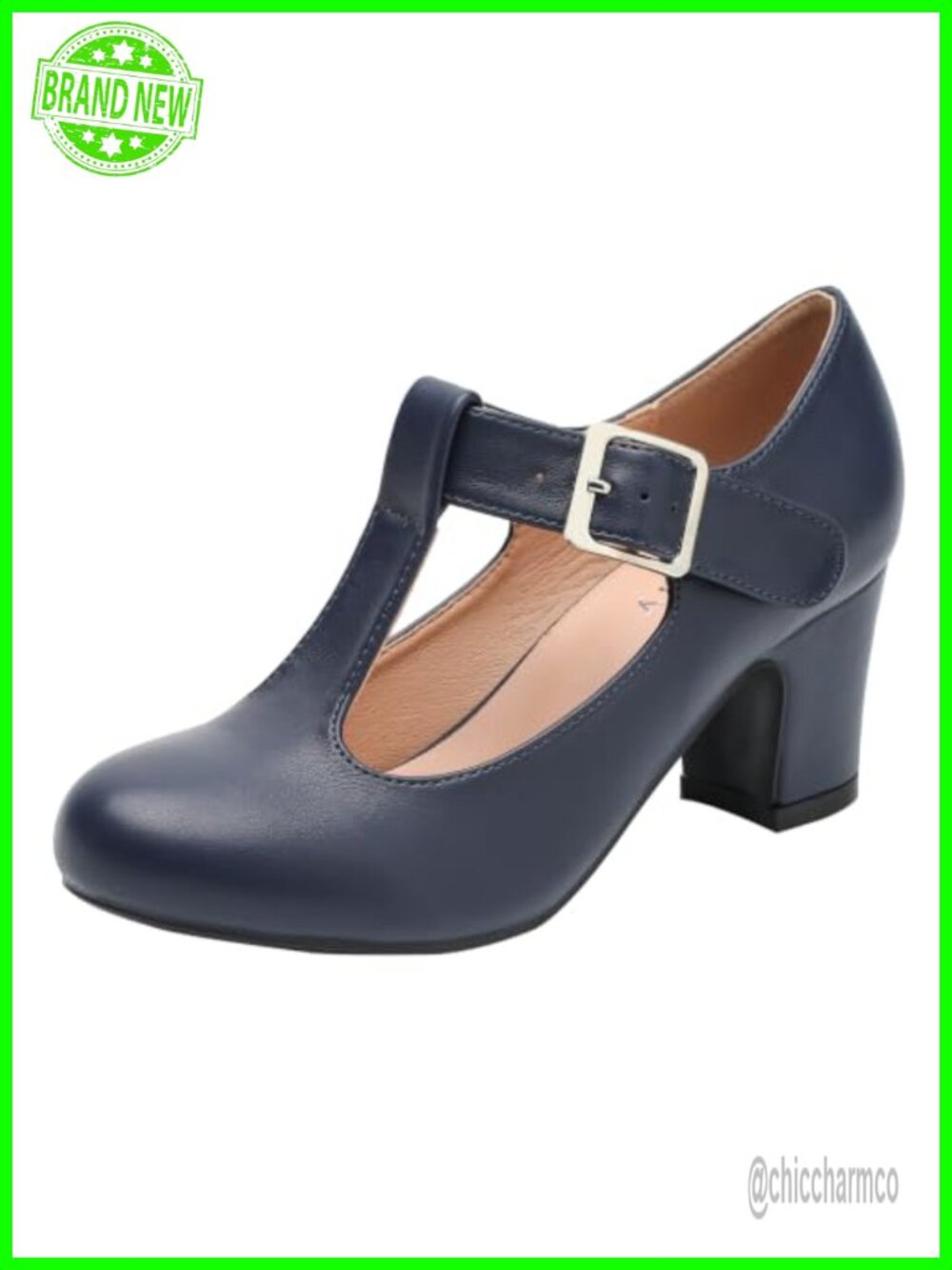 T-Strap Mary Jane Pumps Block Low Heels Round Toe Ankle Strap Wedding Office